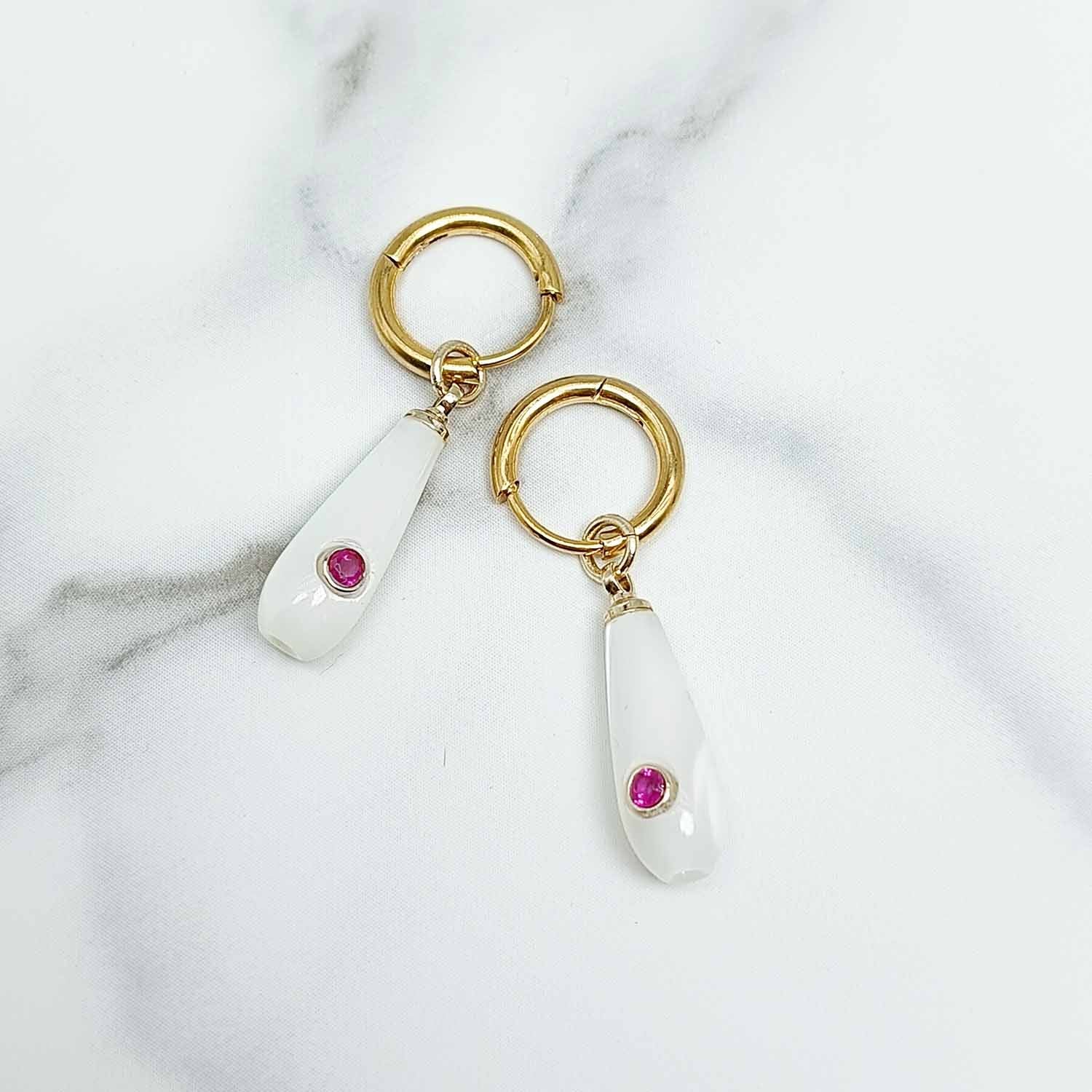 Mother of Pearl Birthstone Teardrop Hoop Earrings
