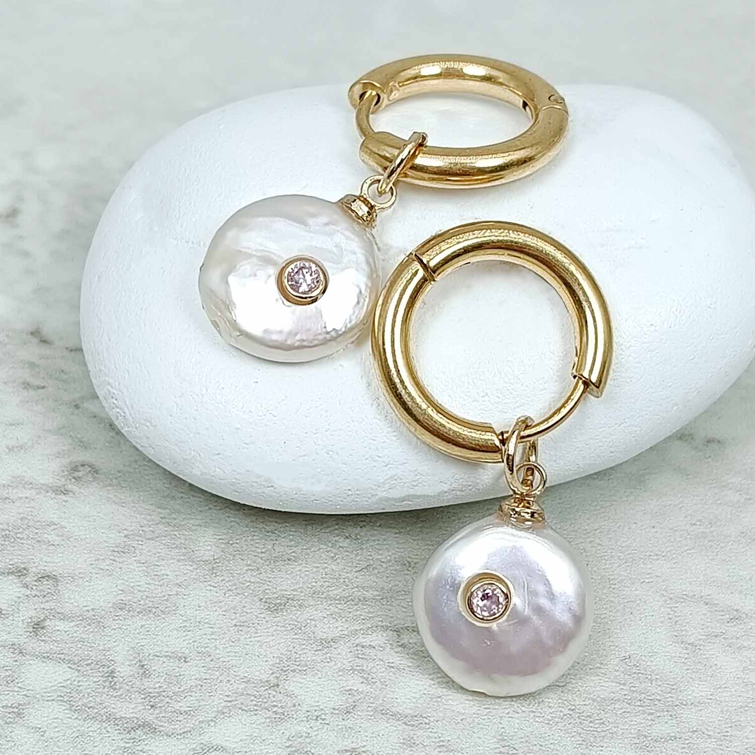 Baroque Freshwater Pearl Hoop Earrings with Birthstone Accent