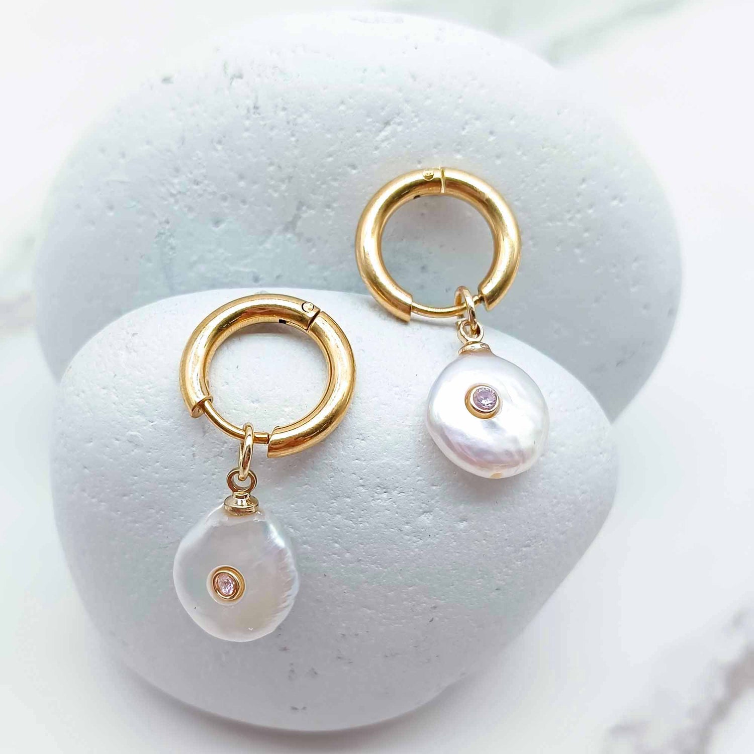 Baroque Freshwater Pearl Hoop Earrings with Birthstone Accent