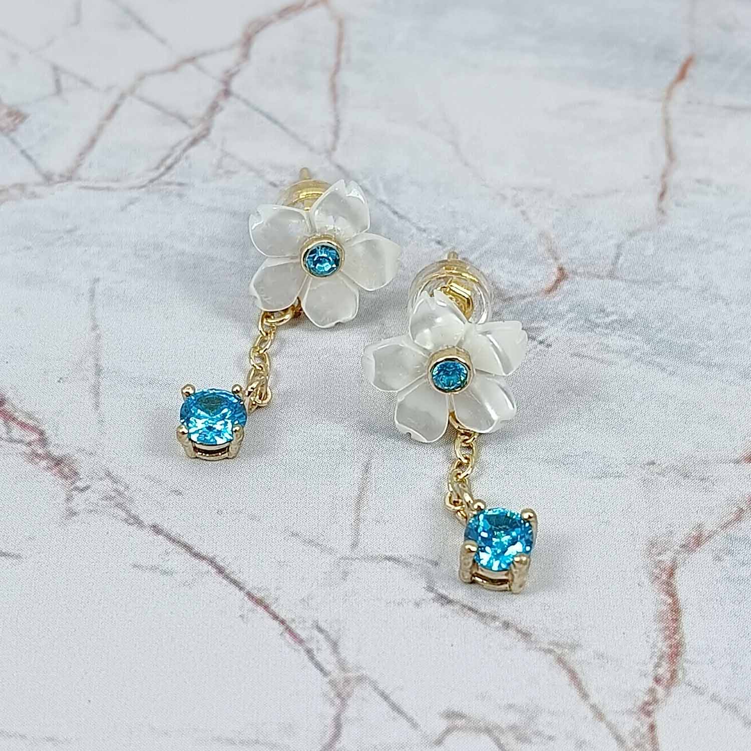 Handmade Pearl Flower Earrings with Birthstone Dangle