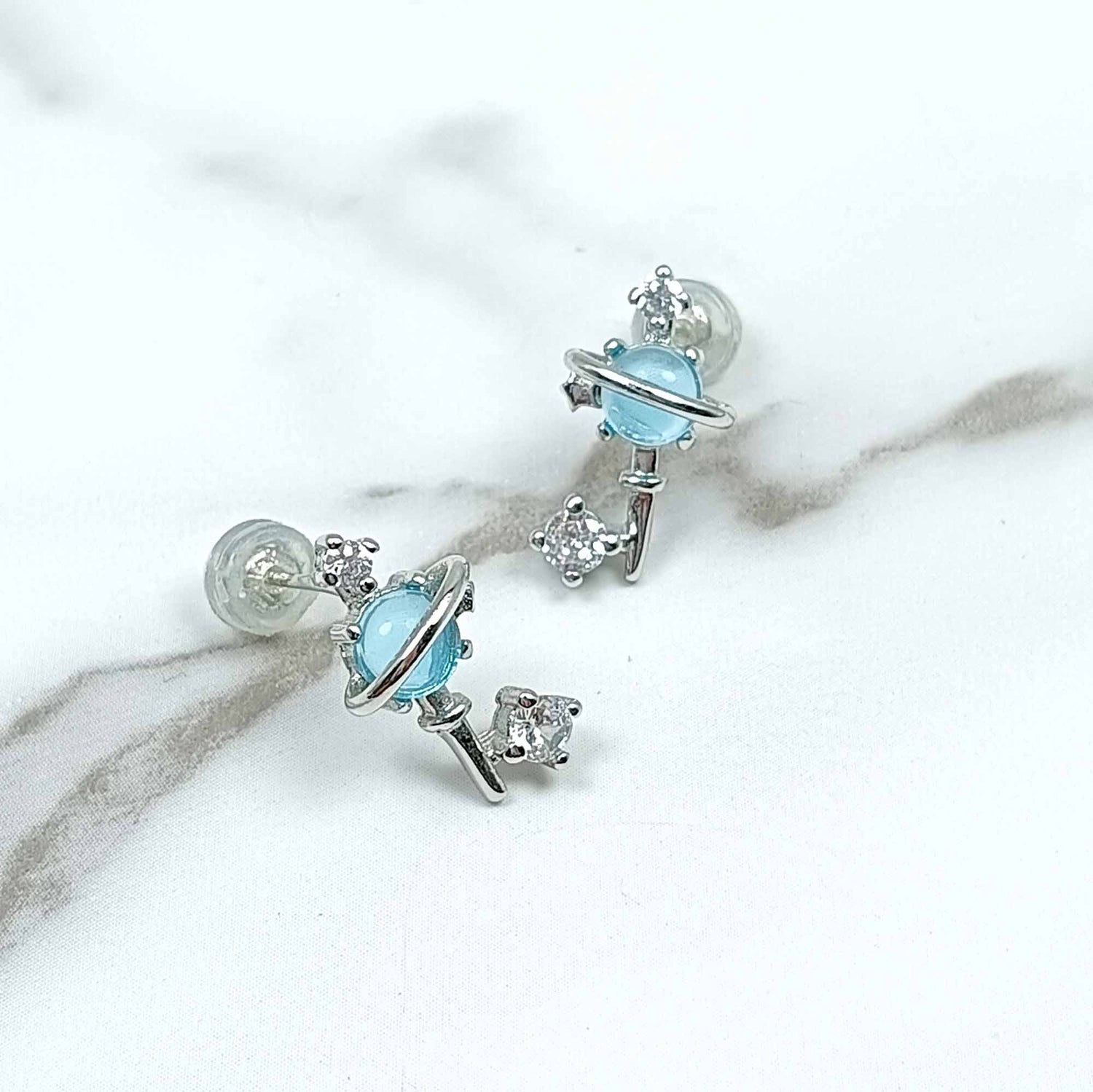 Blue Crystal Universe Planet Stud Earring For Women Glittering Star Zircon Earring