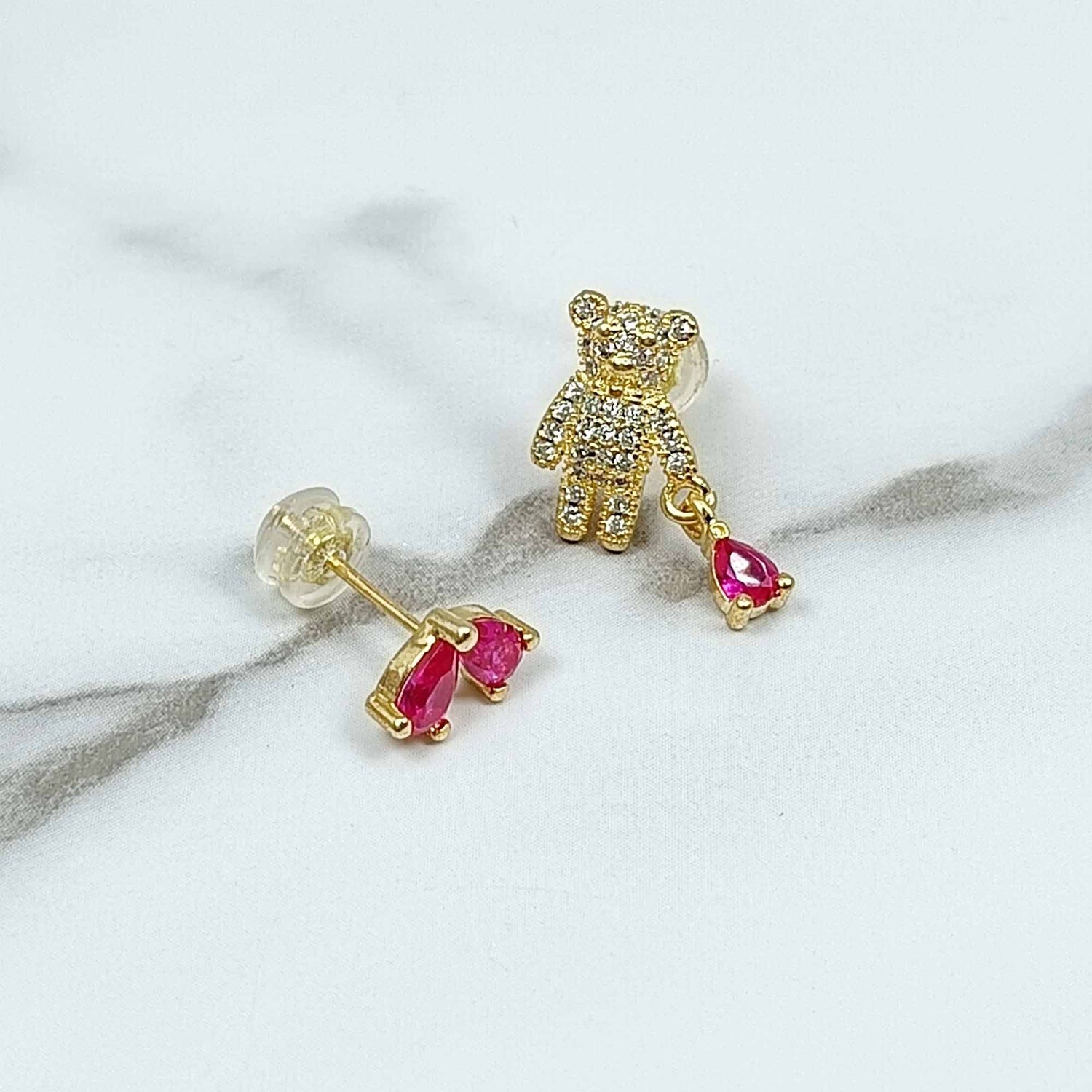 Bear Earrings, Bear Jewelry, Teddy Bear Earrings, Animal Earrings, Heart Earrings, Mismatch Earrings
