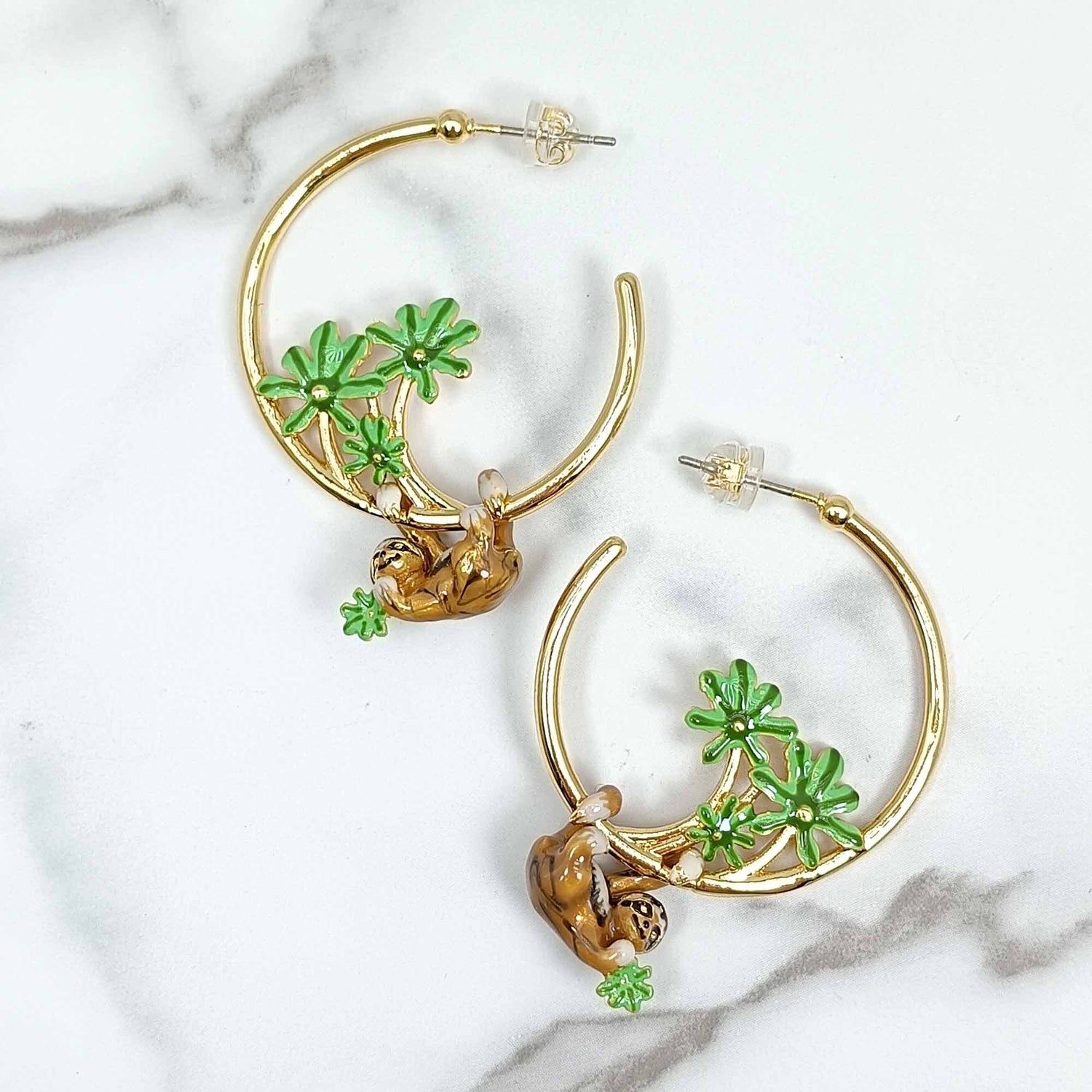 Sloth Enamel Hoop Earrings