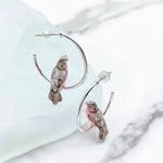 Earrings with bird designs on a white background