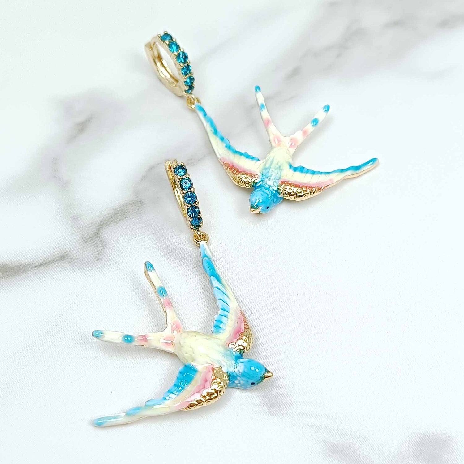 Sparrow, Blue Bird Dangle Earrings