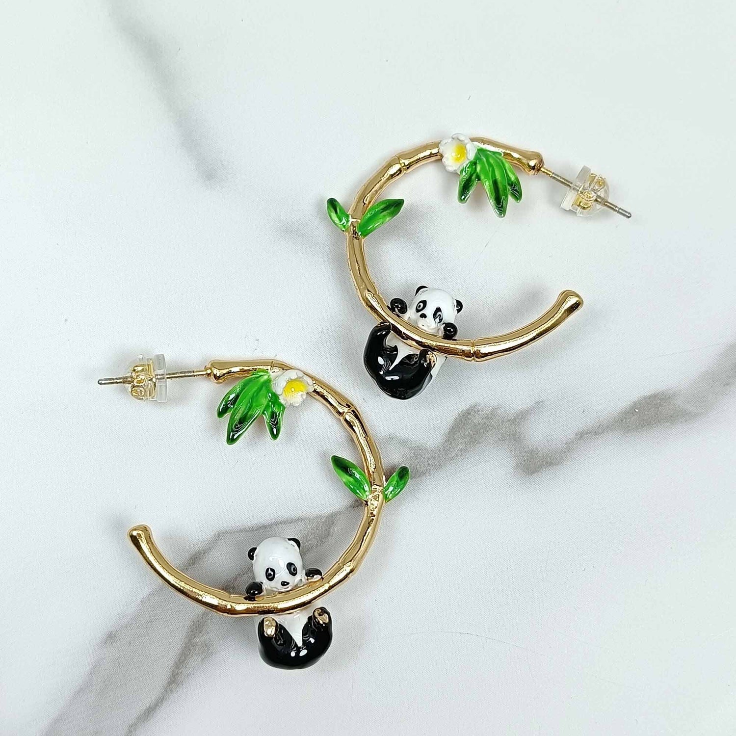 Enamel Panda Hoop Earrings