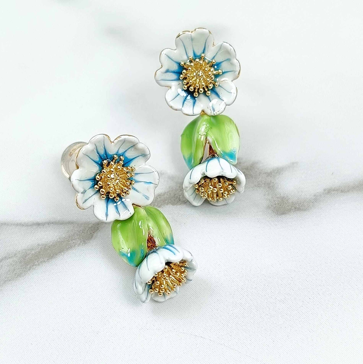 Blue Bell Flower Dangle Earrings