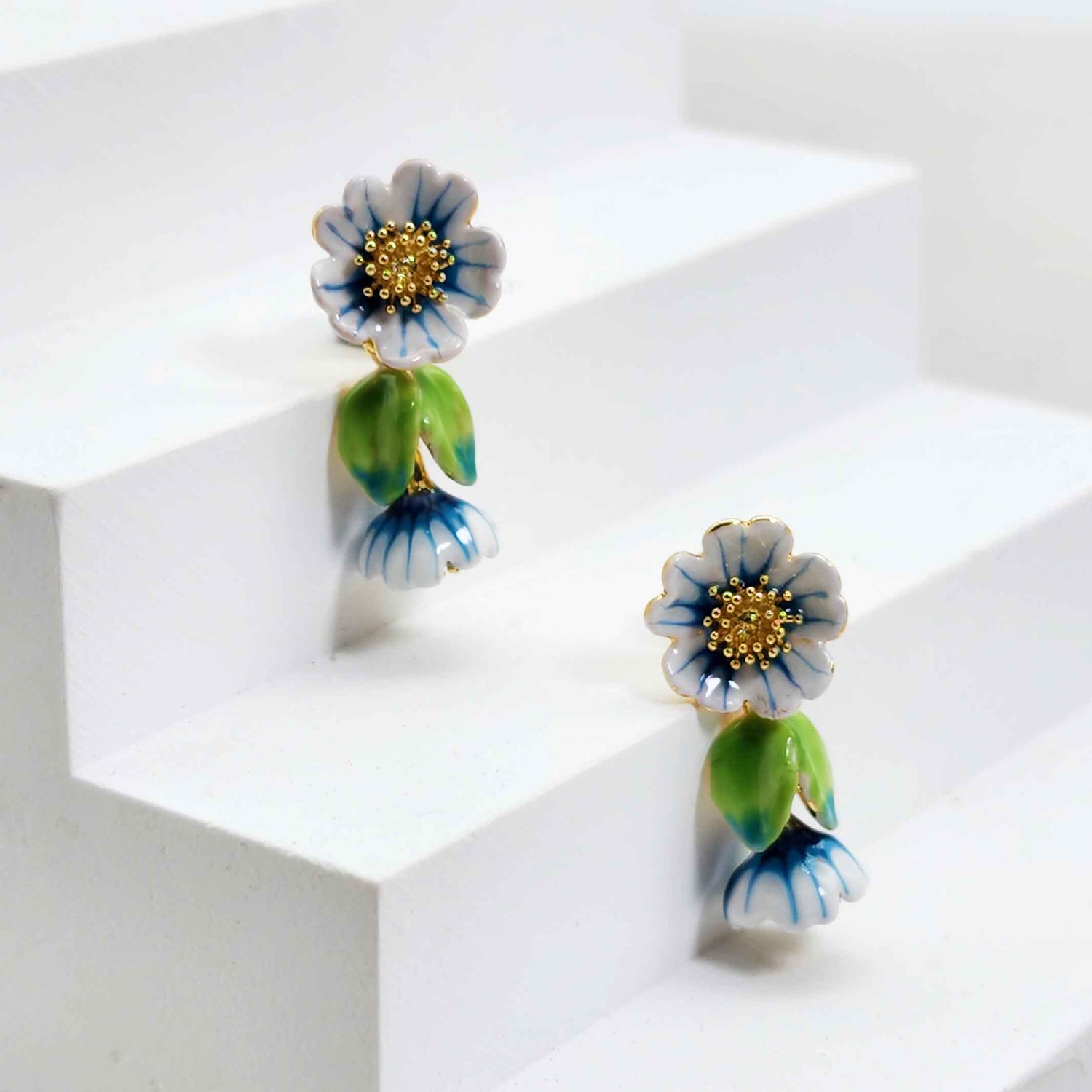 Blue Bell Flower Dangle Earrings