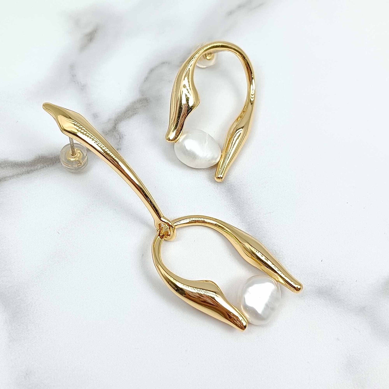 Asymmetrical Freshwater Pearl Earrings