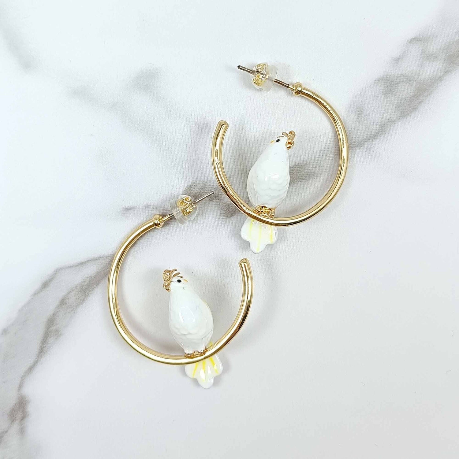 Cockatoo Enamel Hoop Earrings