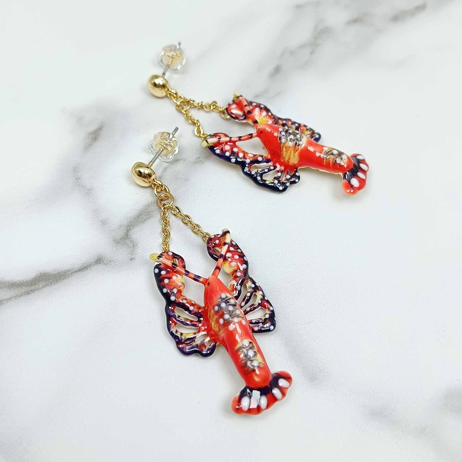 Lobster Enamel Earrings