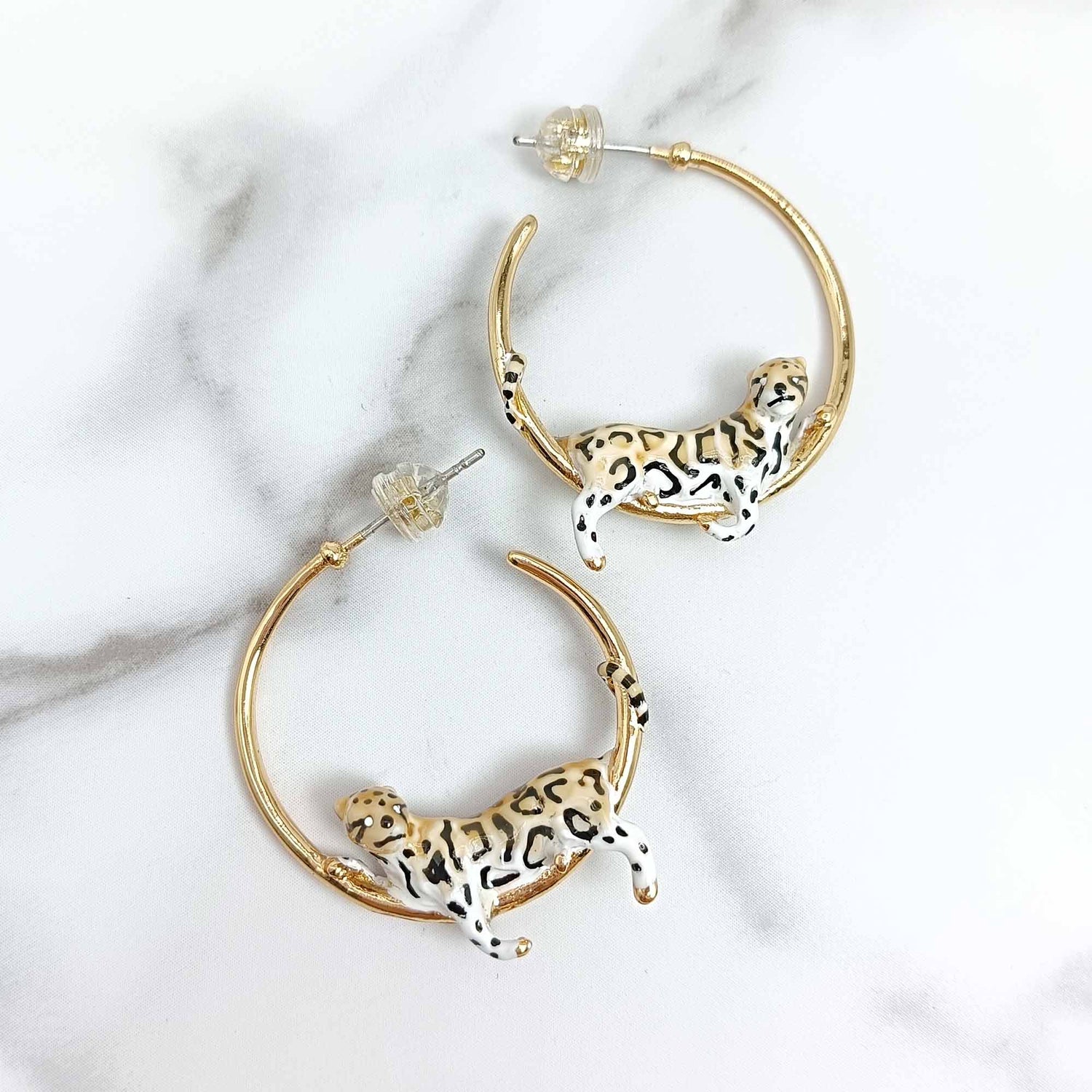 Leopard Enamel Hoop Earrings