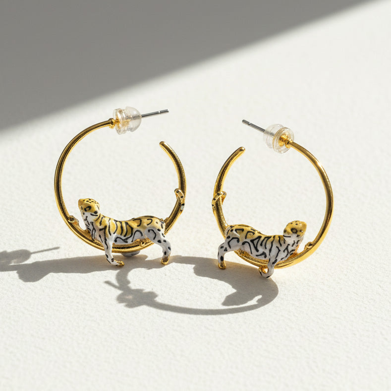 Leopard Enamel Hoop Earrings