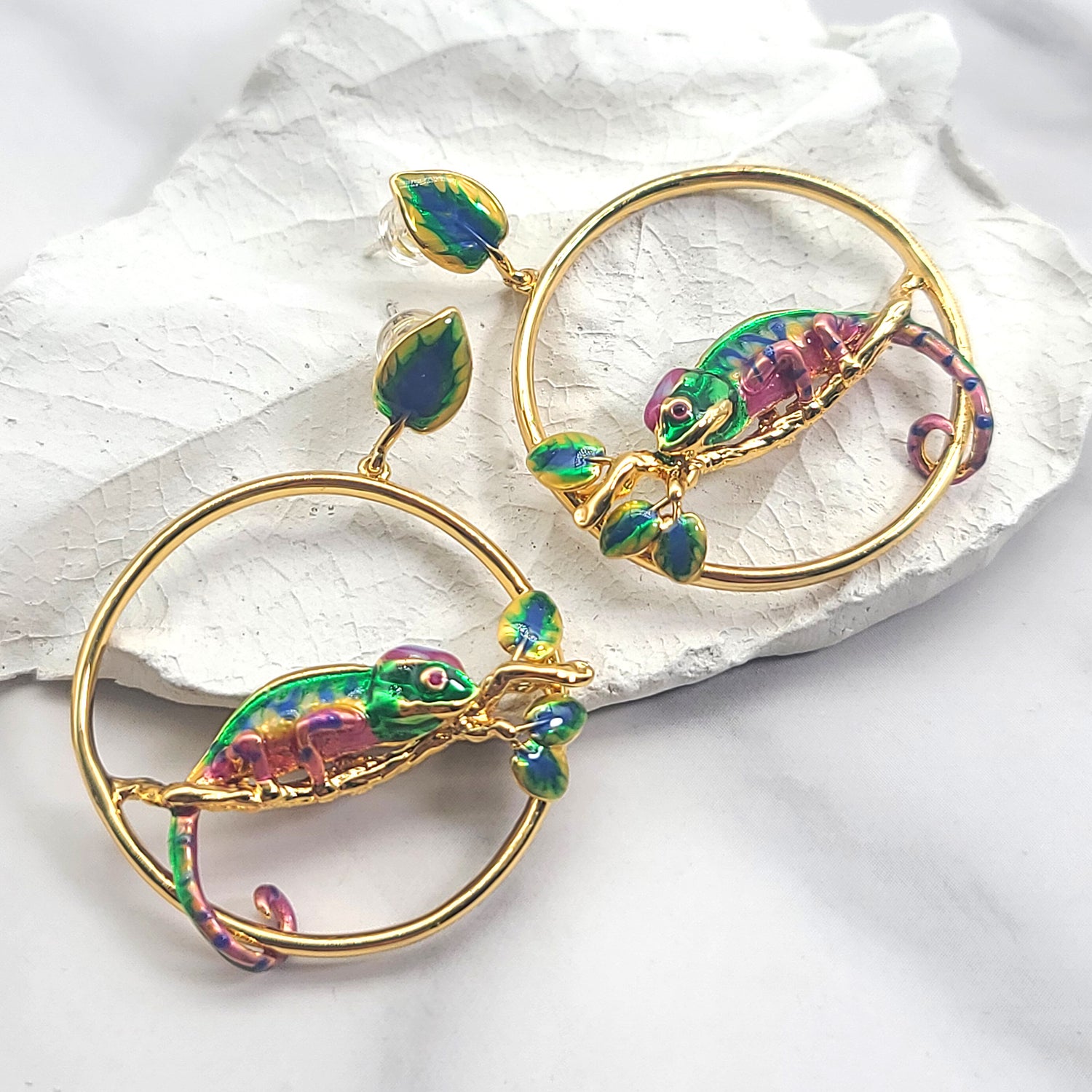 Chameleon Hoop Enamel Earrings