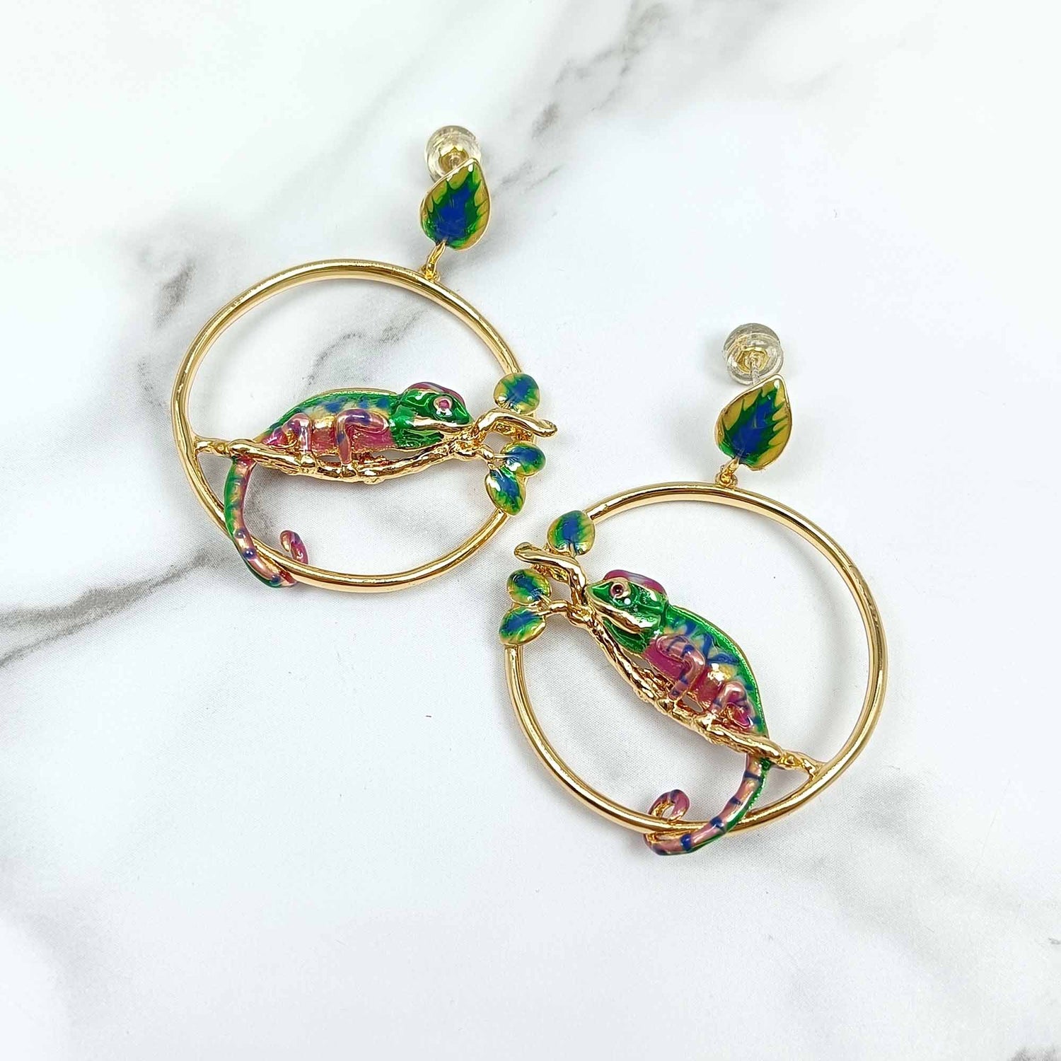 Chameleon Hoop Enamel Earrings