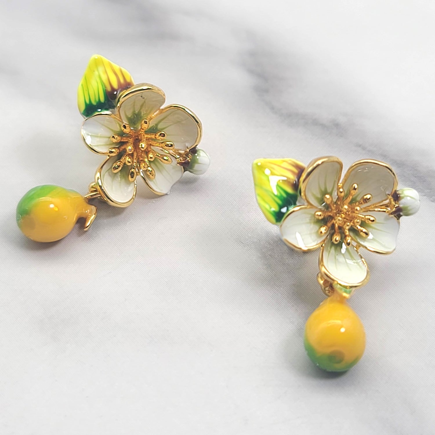 Pear Blossom Handpainted Enamel Stud Earrings