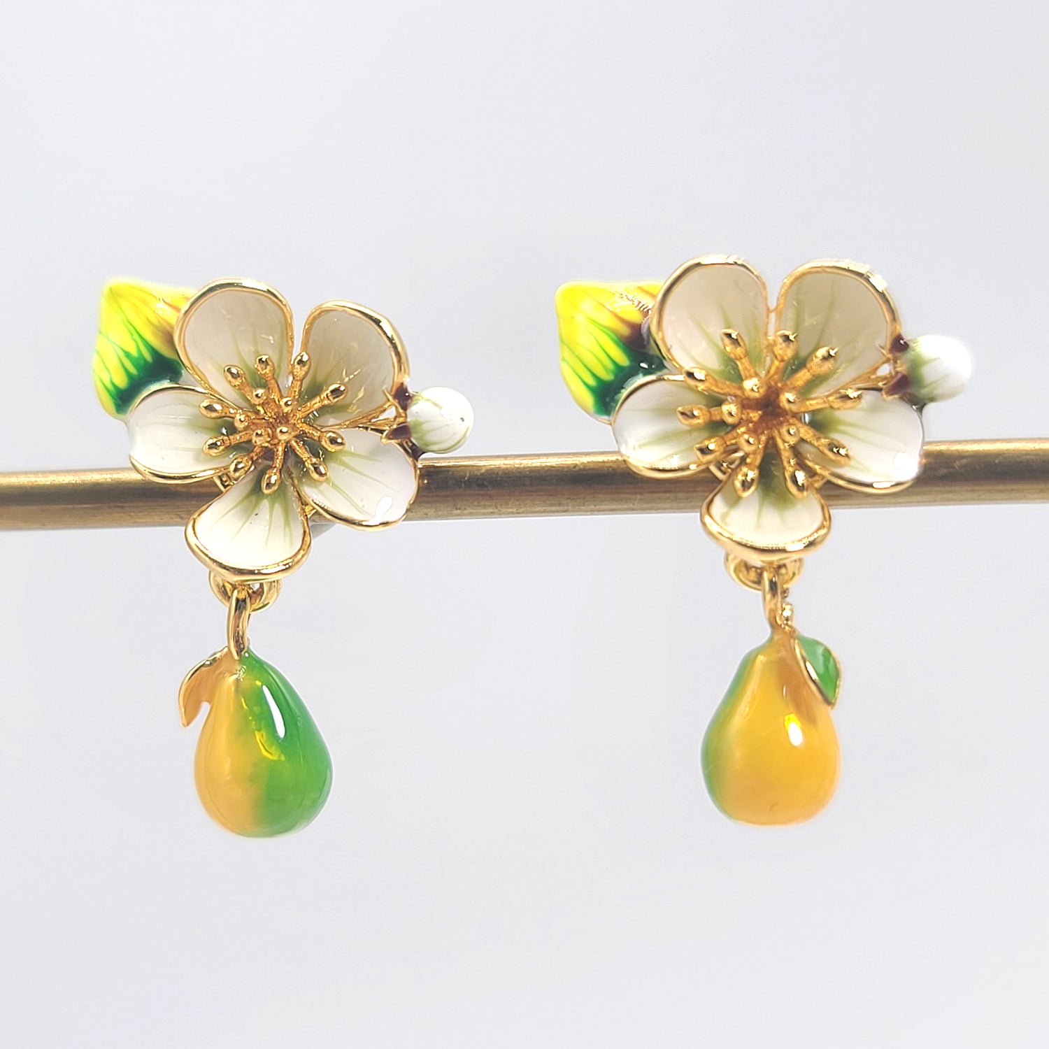Pear Blossom Handpainted Enamel Stud Earrings