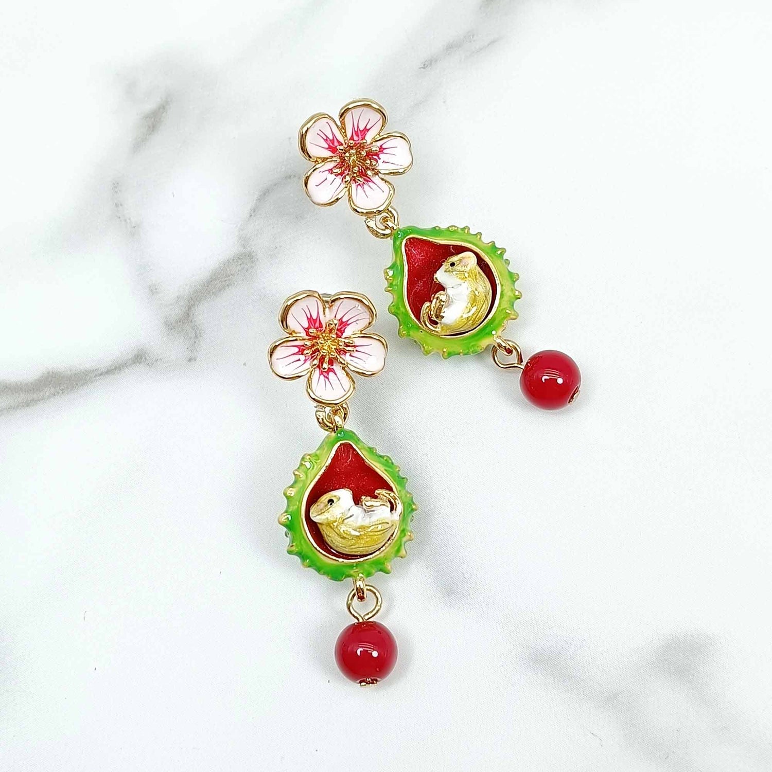 Conker Mouse Drop Enamel Earrings