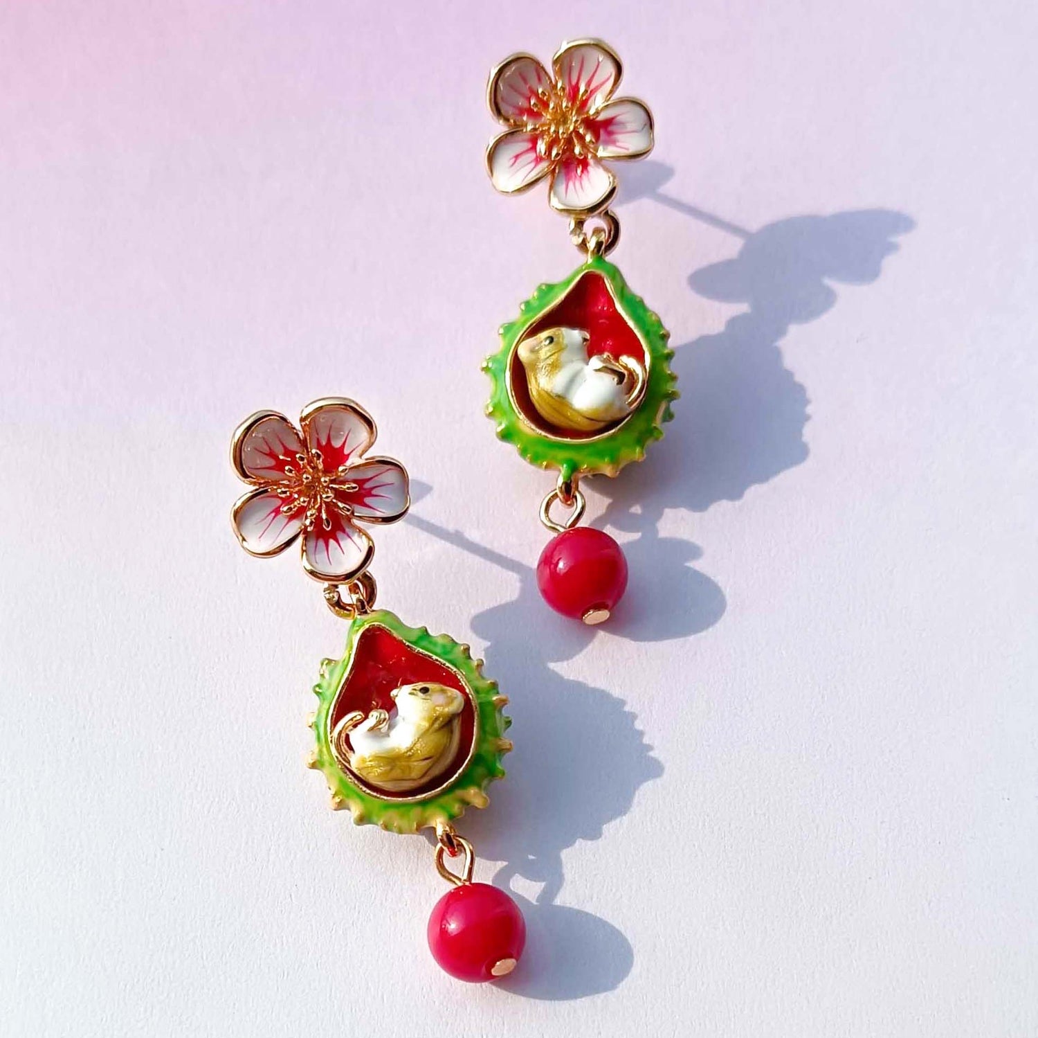 Conker Mouse Drop Enamel Earrings