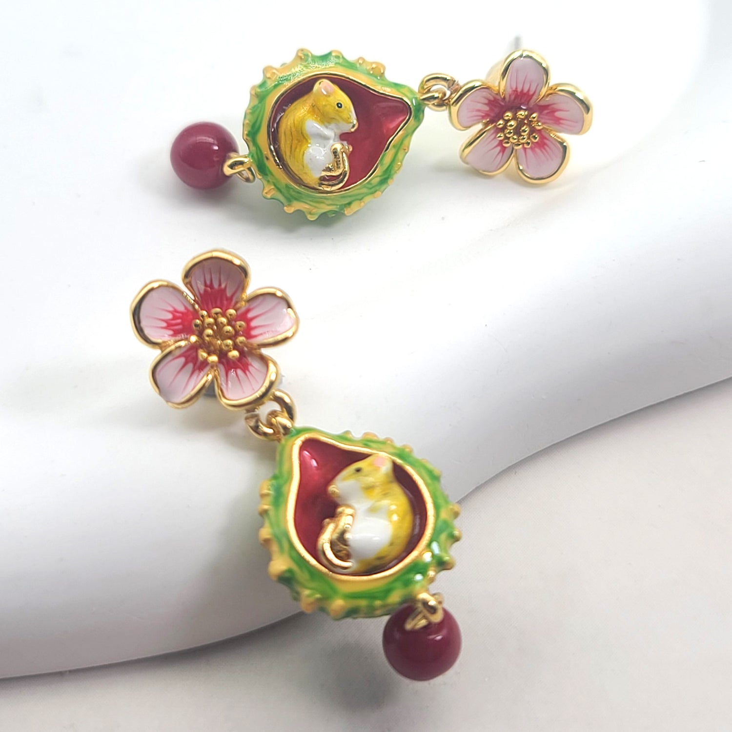 Conker Mouse Drop Enamel Earrings
