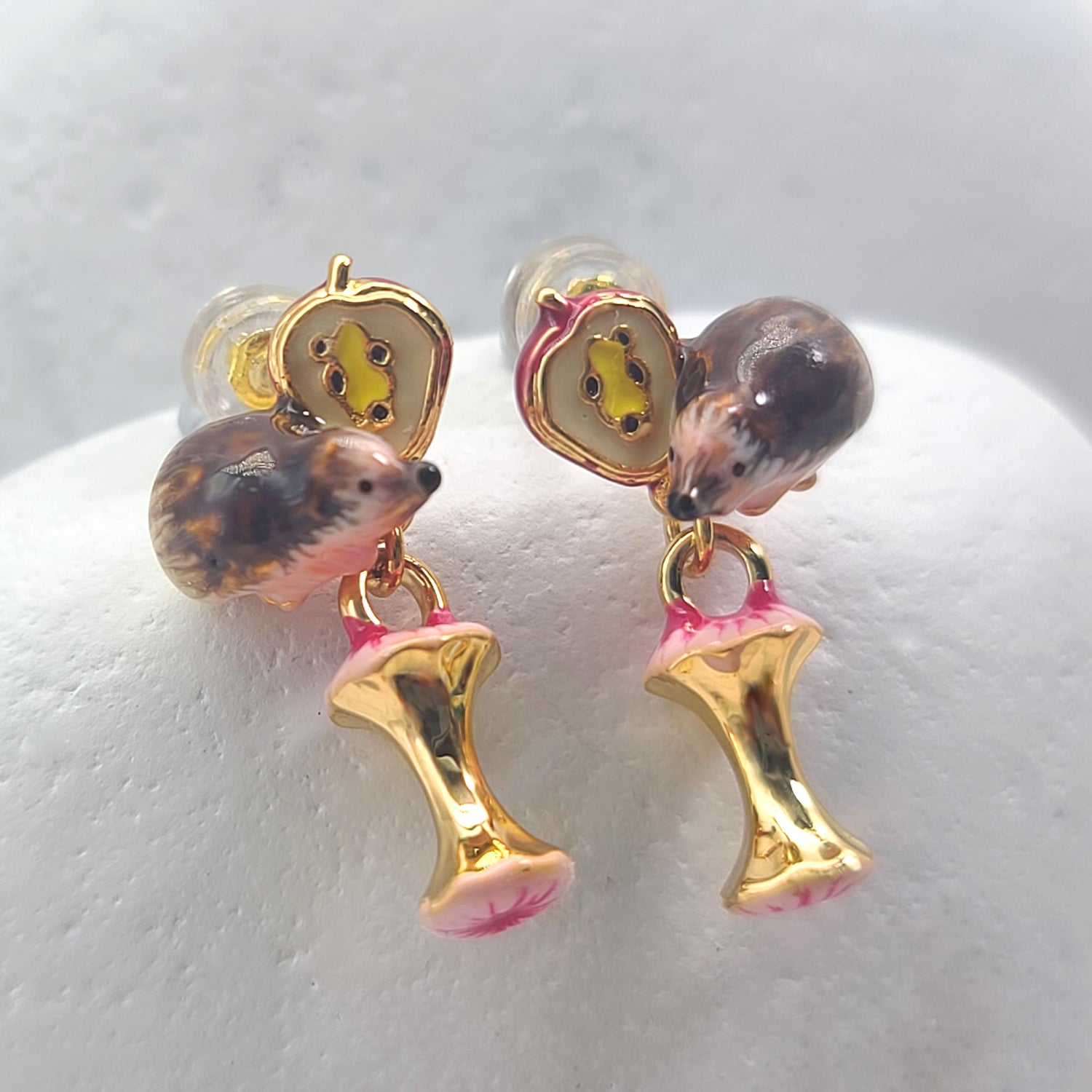 Hedgehog and Apple Earrings