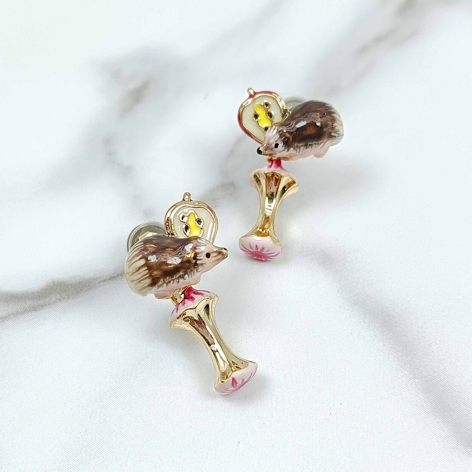 Hedgehog and Apple Earrings