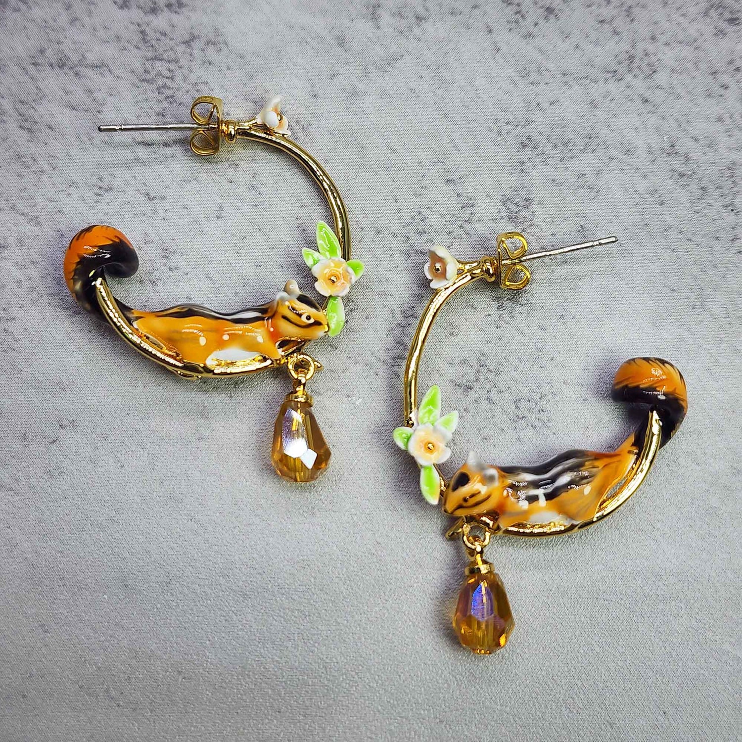 Squirrel Enamel Hoop Earrings