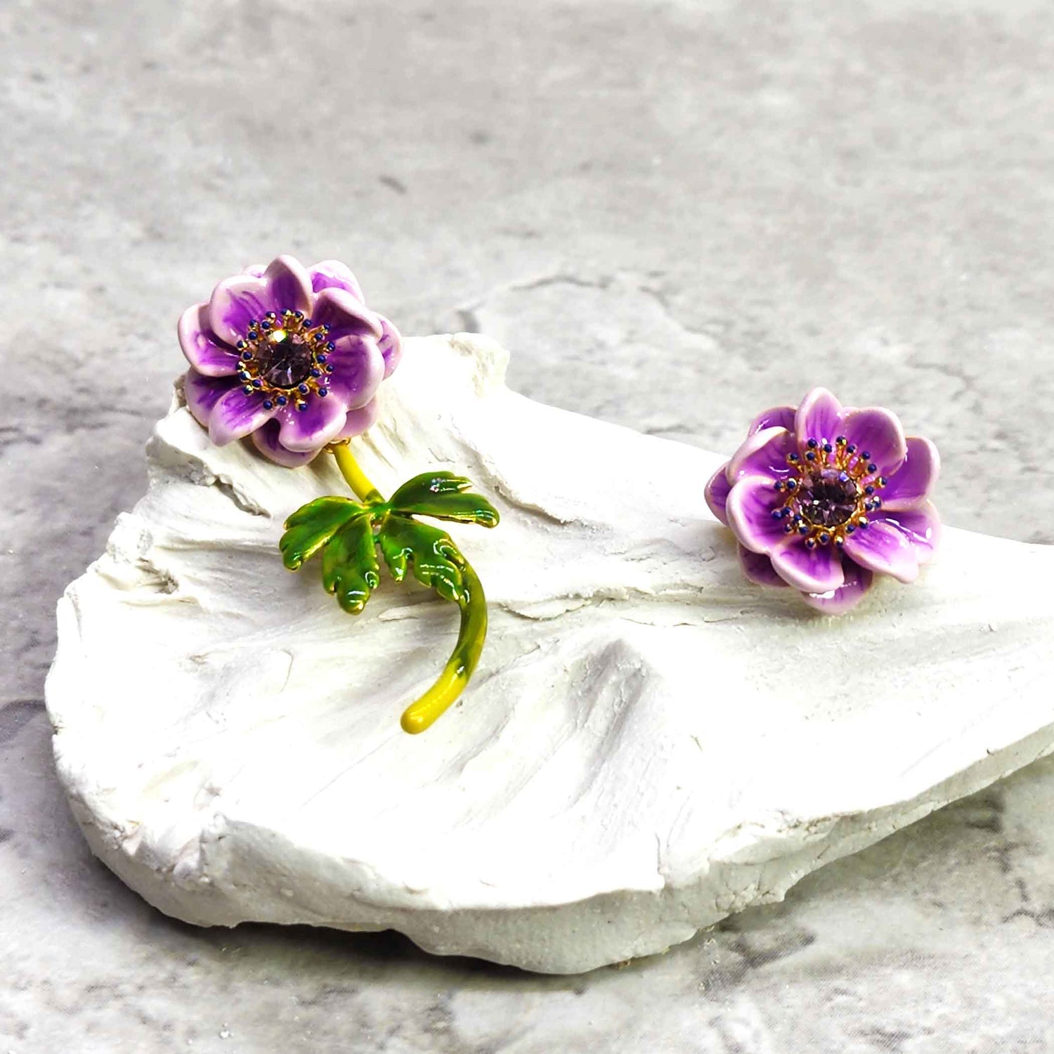 Purple Anemone Asymmetrical Earrings