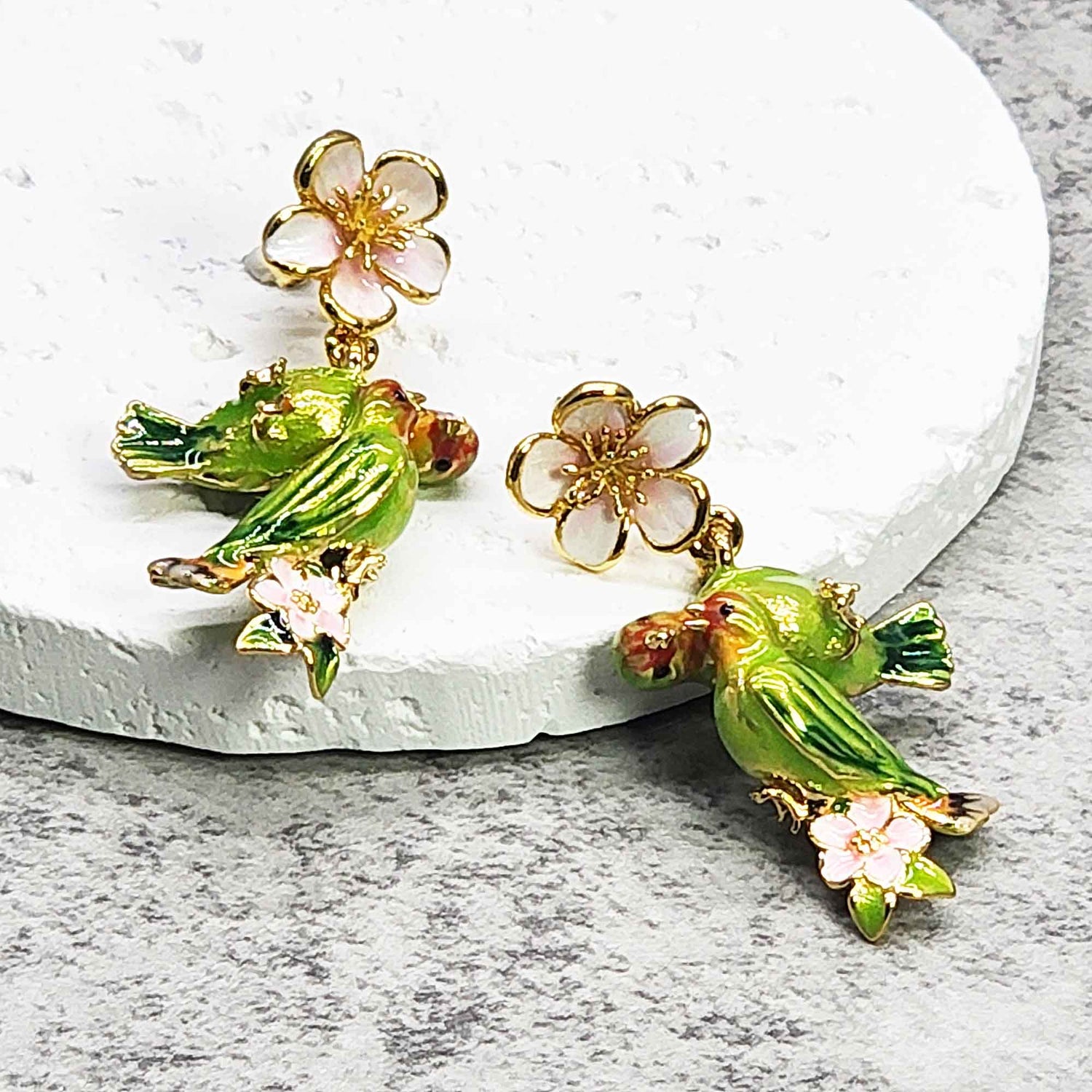 Handpainted Enamel Love Bird Drop Earrings