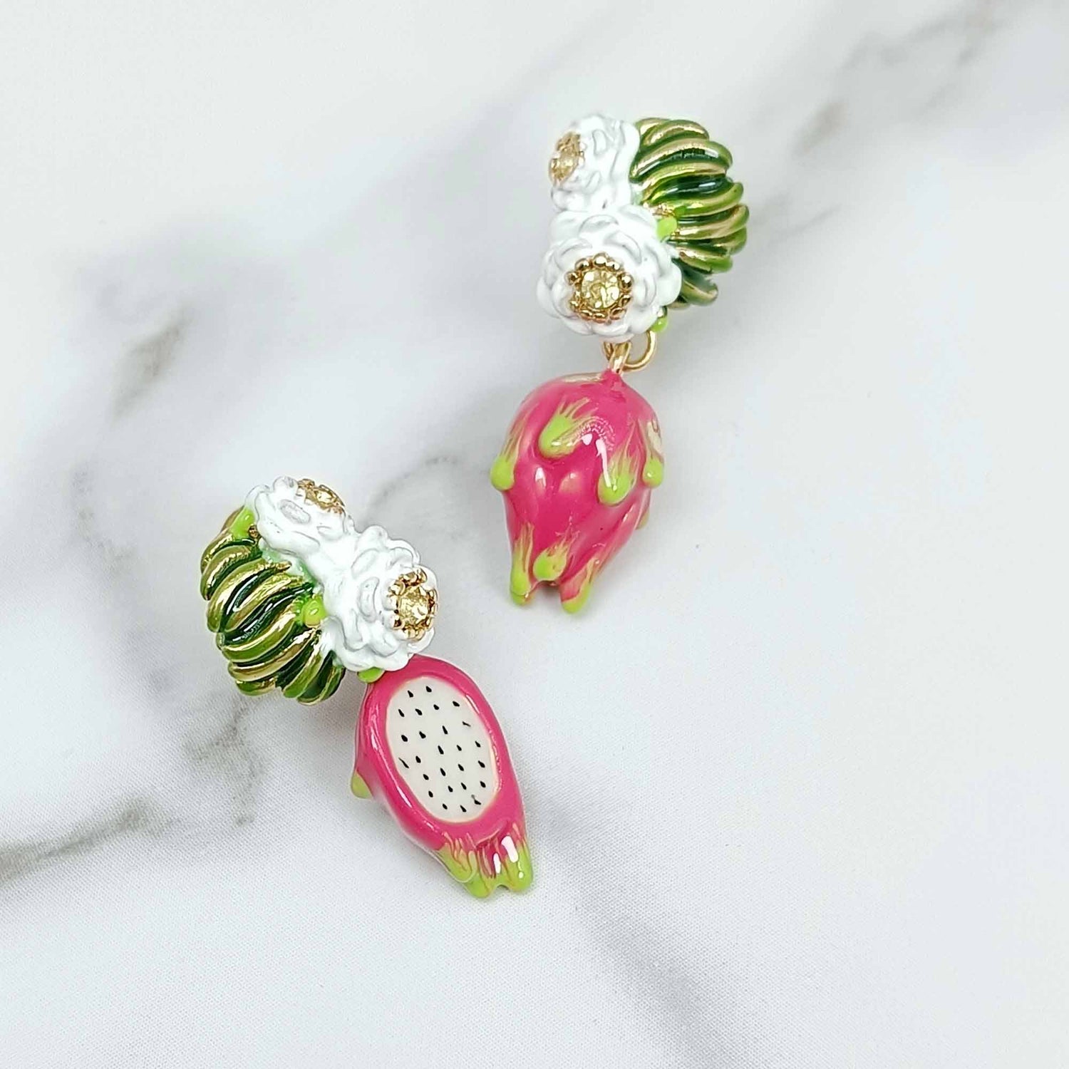 Dragonfruit Pitaya Flower Dangling Earrings