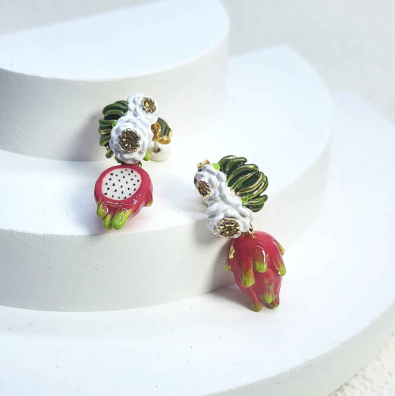 Dragonfruit Pitaya Flower Dangling Earrings
