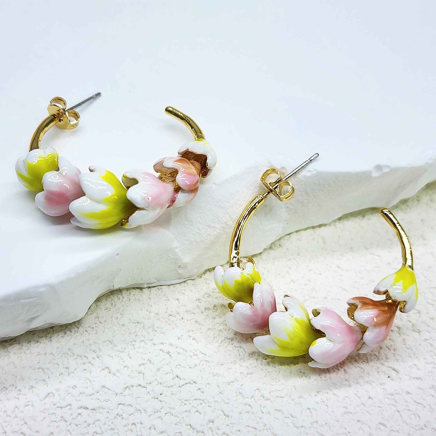 White and Purple Crocus Hoop Earrings