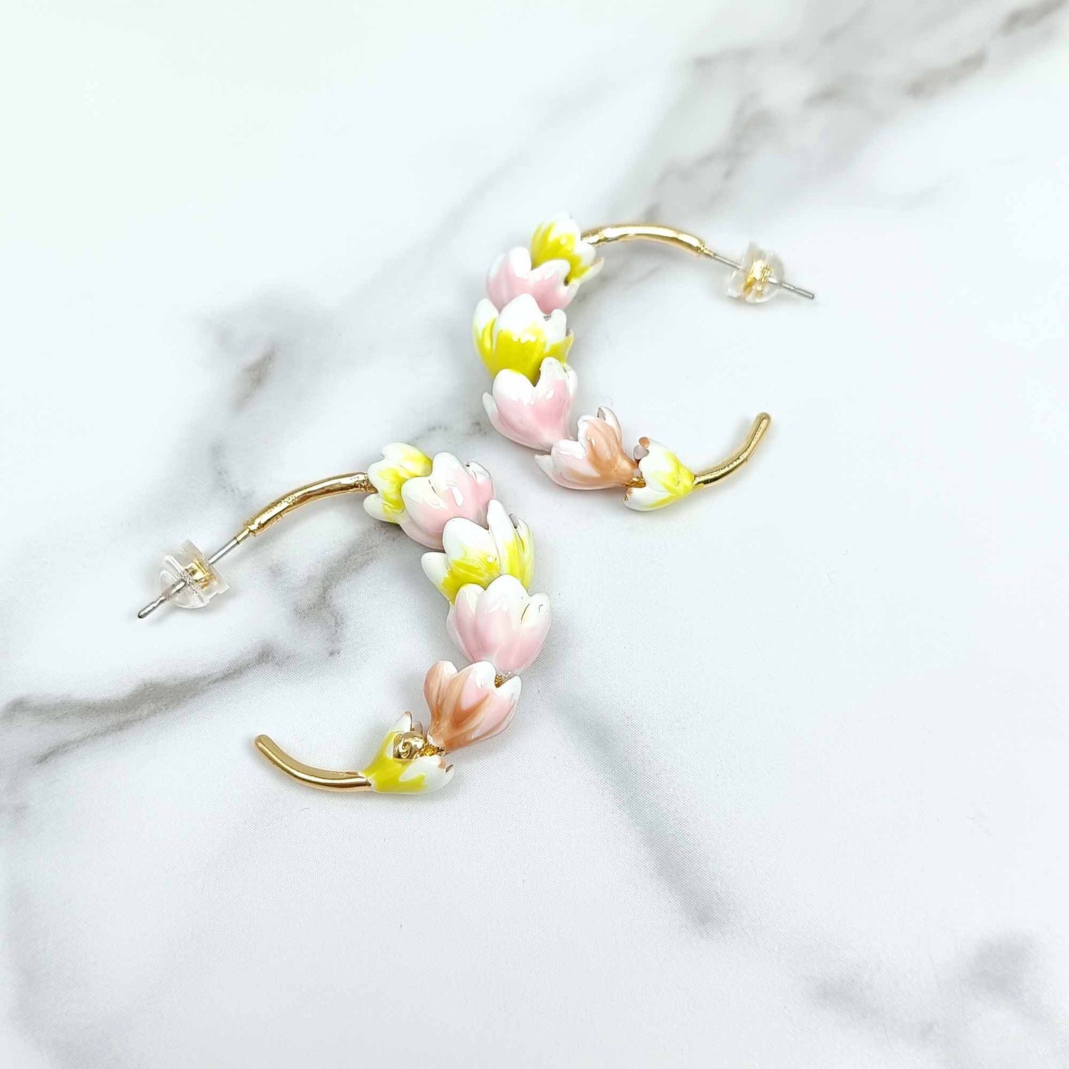 White and Purple Crocus Hoop Earrings