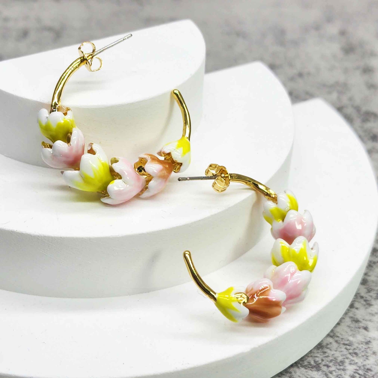 White and Purple Crocus Hoop Earrings