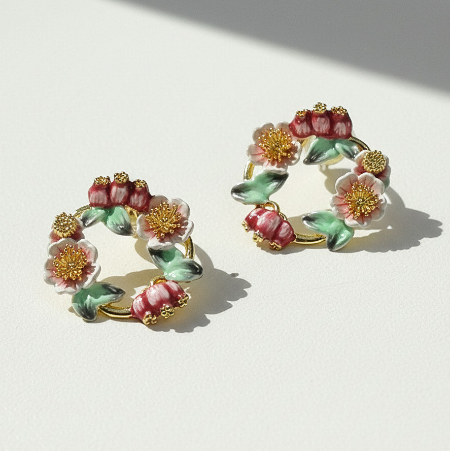 Pair of floral earrings on a light background