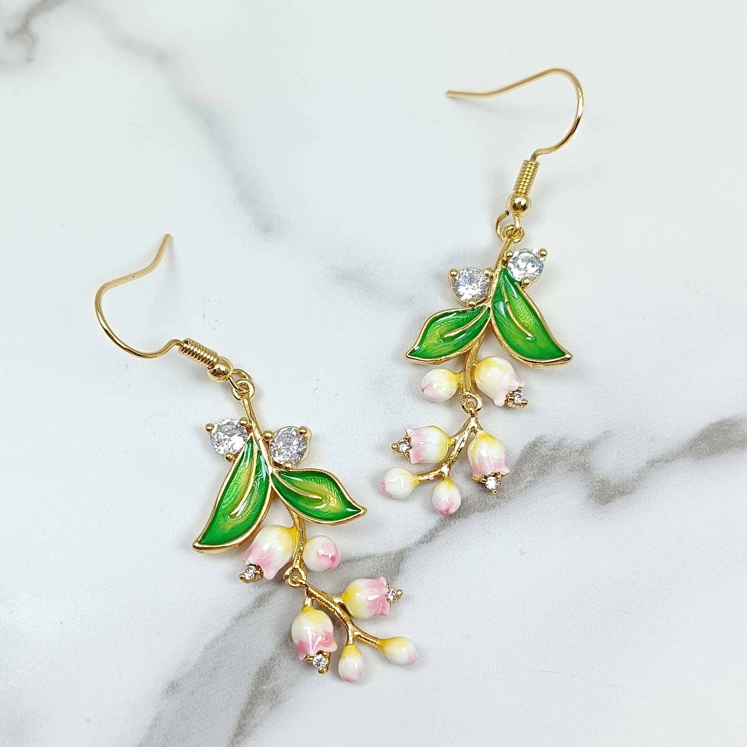 Handpainted Enamel Lily of the Valley Earrings