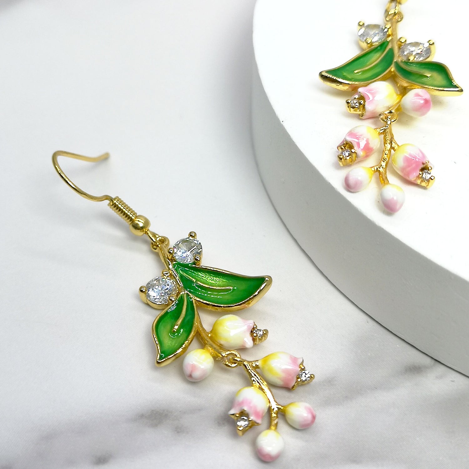 Handpainted Enamel Lily of the Valley Earrings