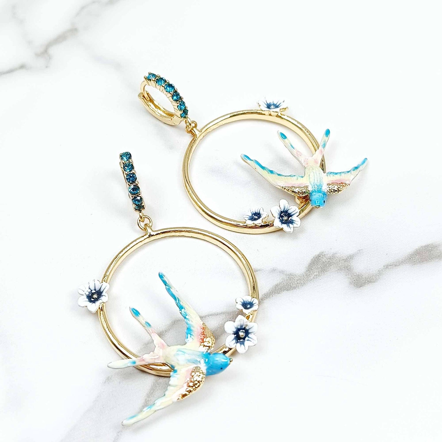Blue Sparrow Earrings, Blue Bird