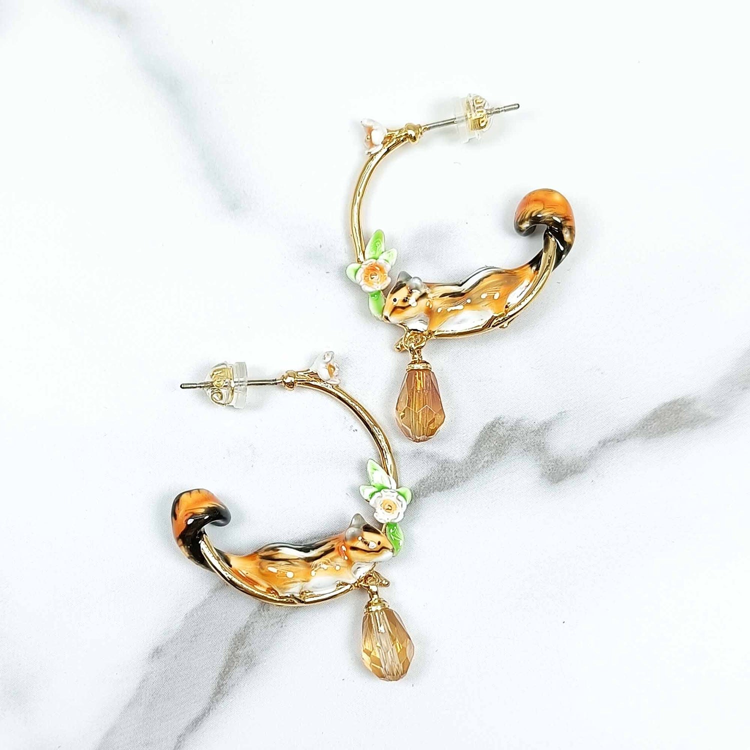 Squirrel Enamel Hoop Earrings