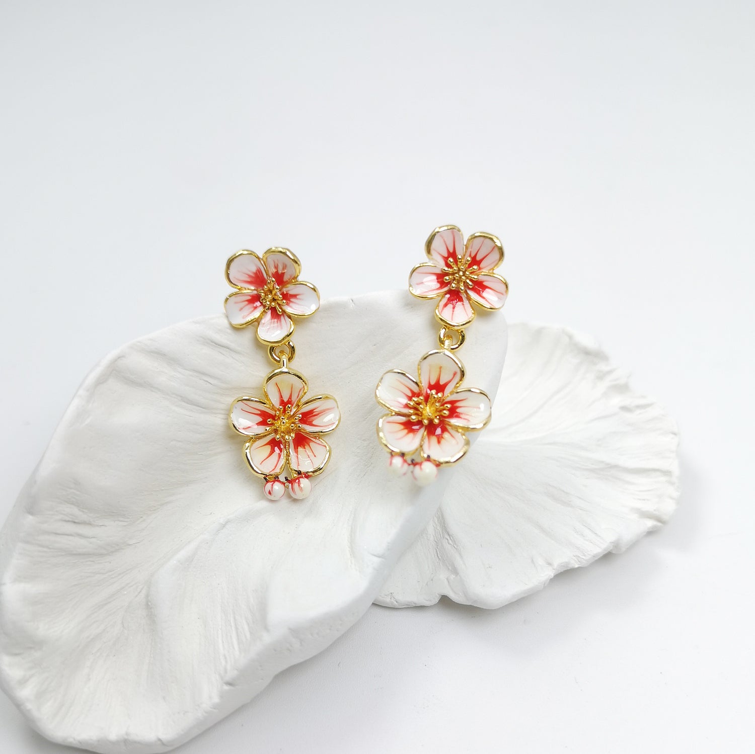 Handpainted Enamel Sakura Flower Drop Earrings