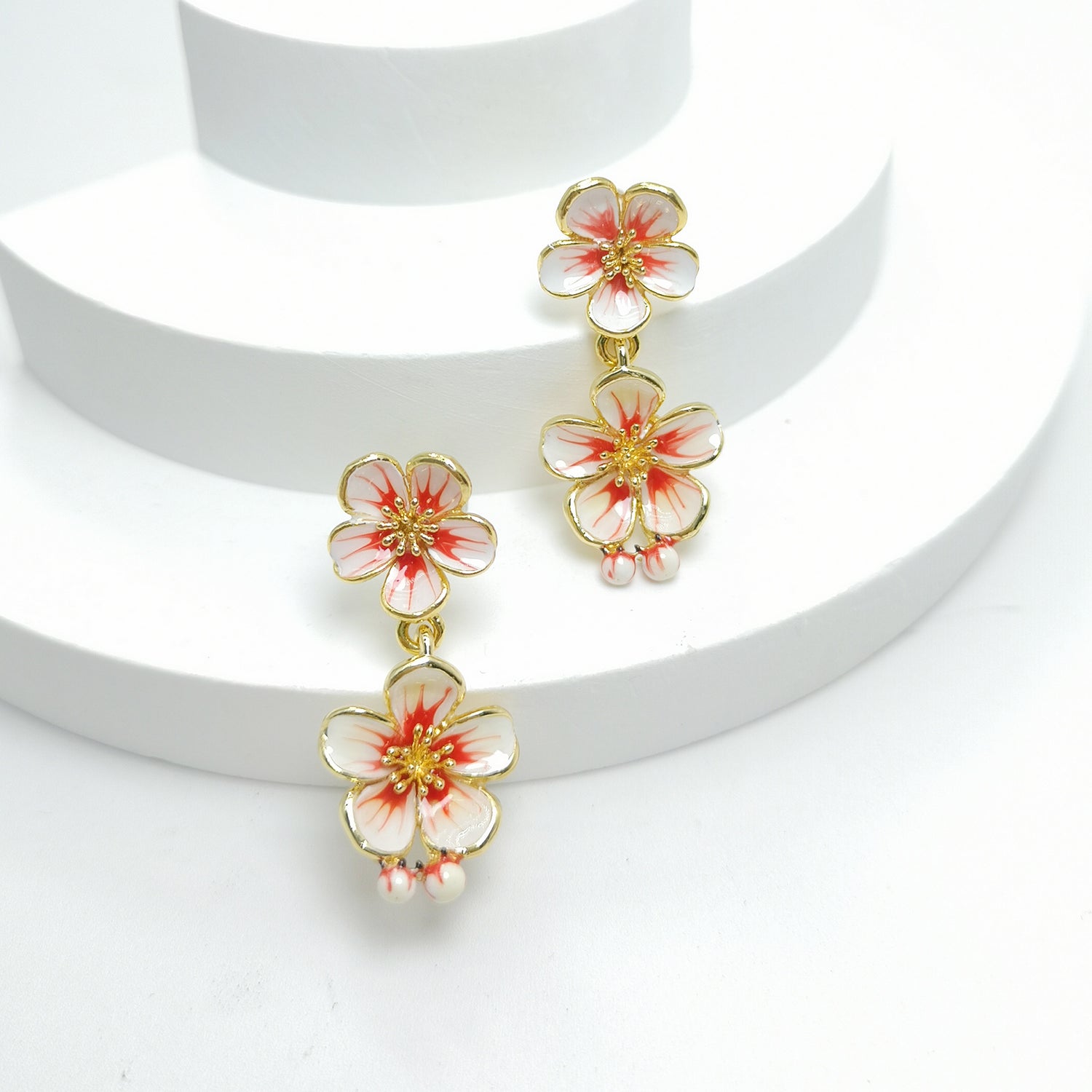 Handpainted Enamel Sakura Flower Drop Earrings