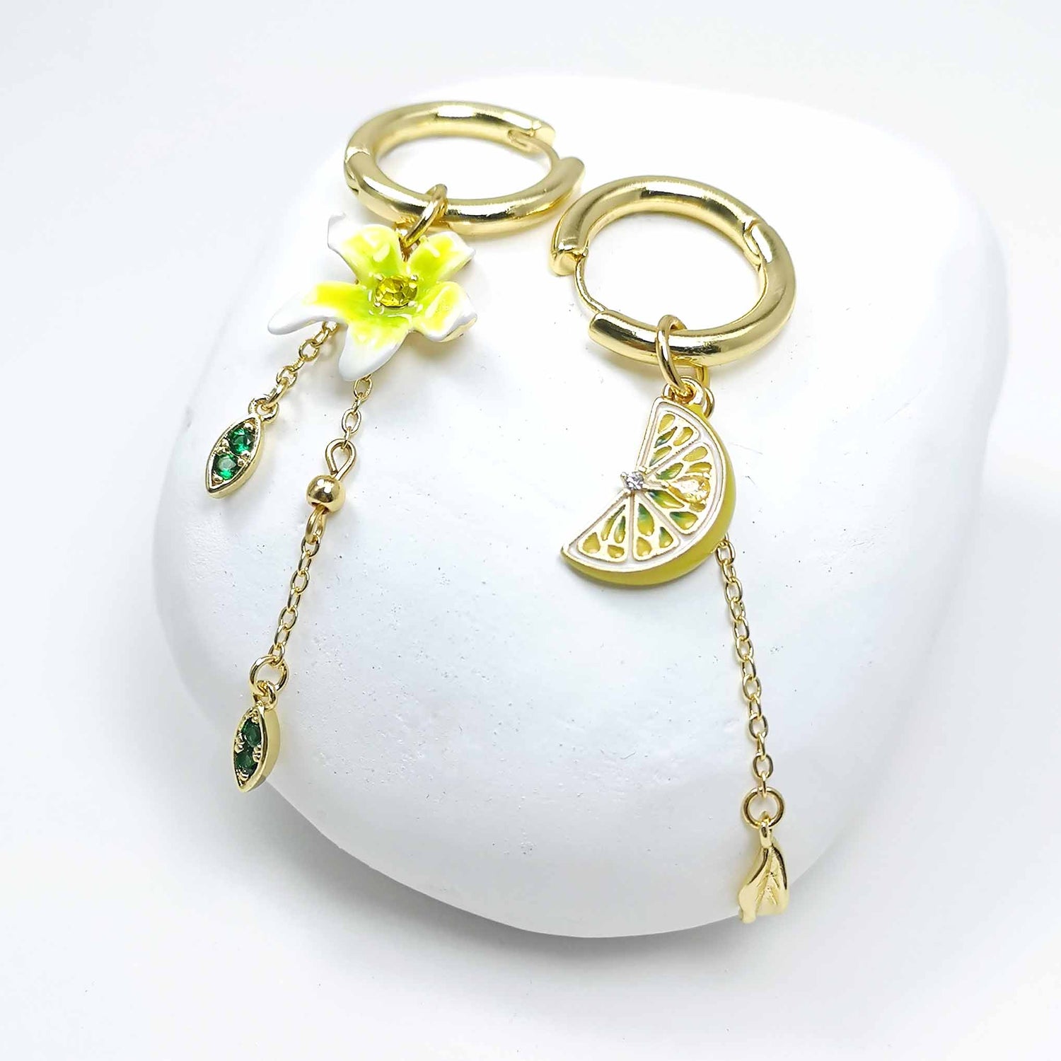 Handpainted Enamel Yellow Flower Lemon Earrings