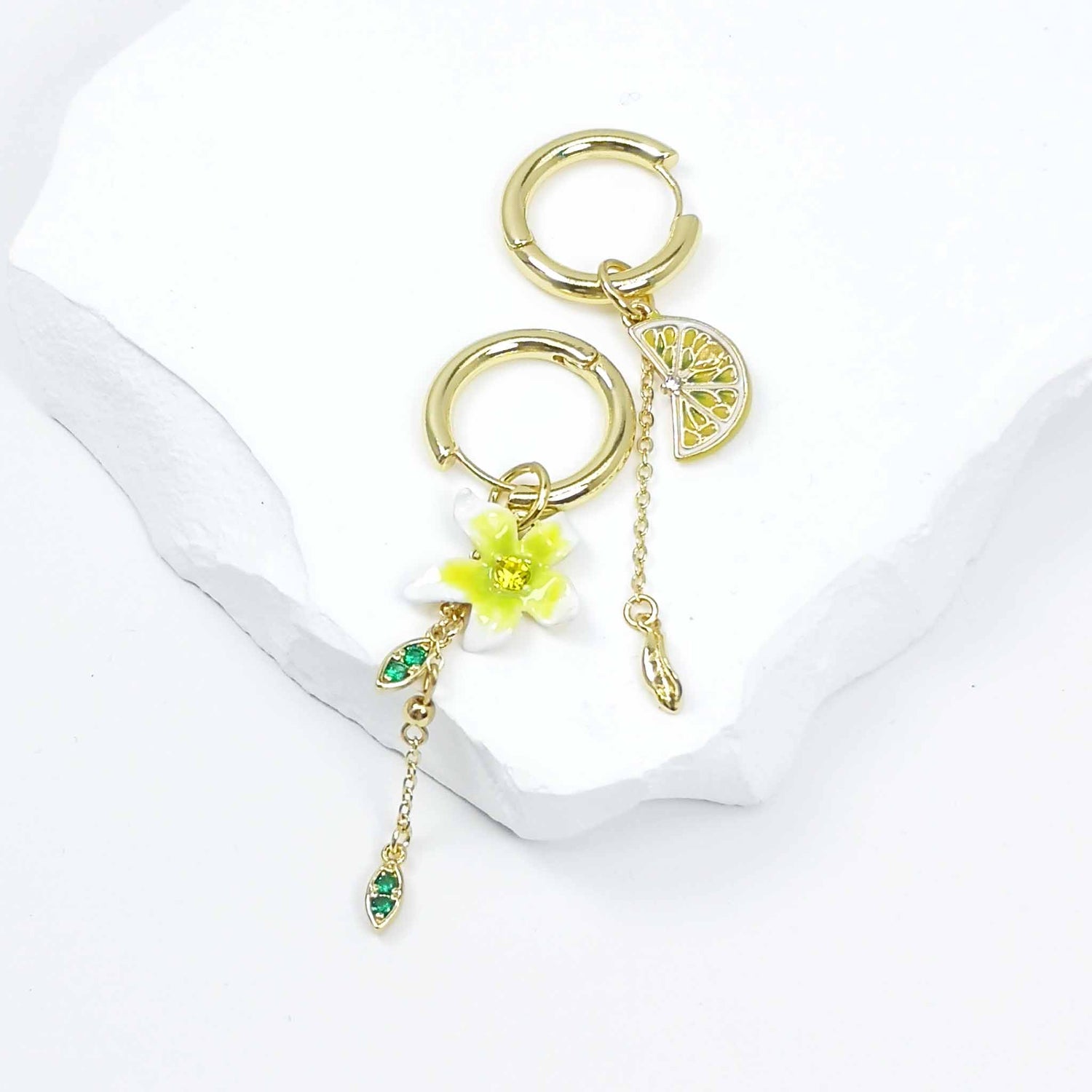 Handpainted Enamel Yellow Flower Lemon Earrings