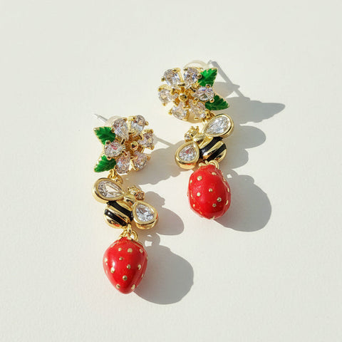 Strawberry Bee Earrings