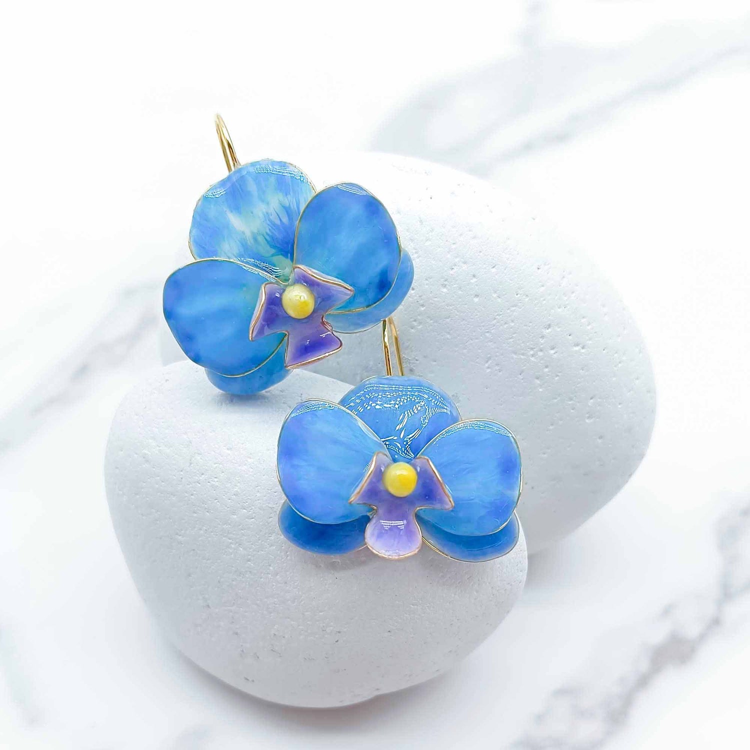 Handpainted Resin Blue Orchid Earrings