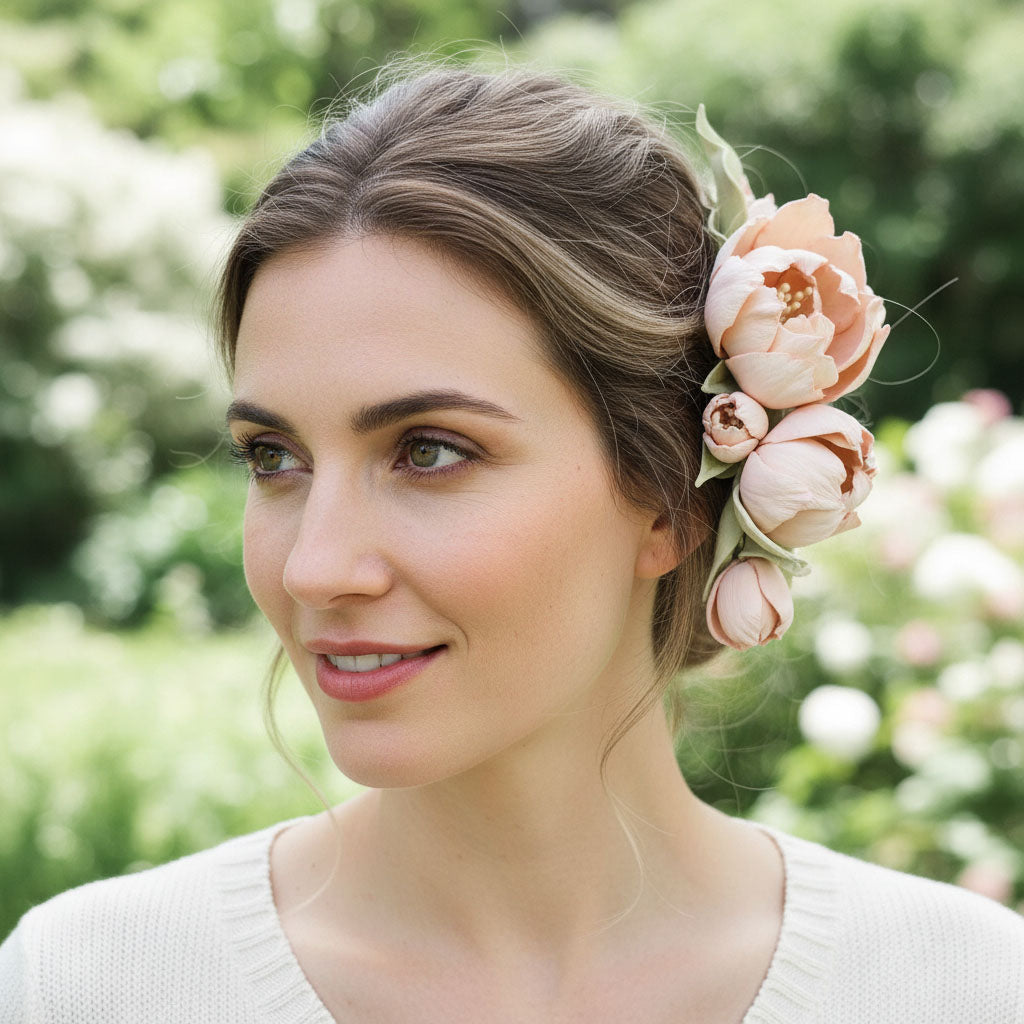 Handcrafted Blush Peony Floral Hair Comb