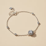 Platinum plated sterling silver moissanite halo bracelet with 1ct center stone and adjustable chain