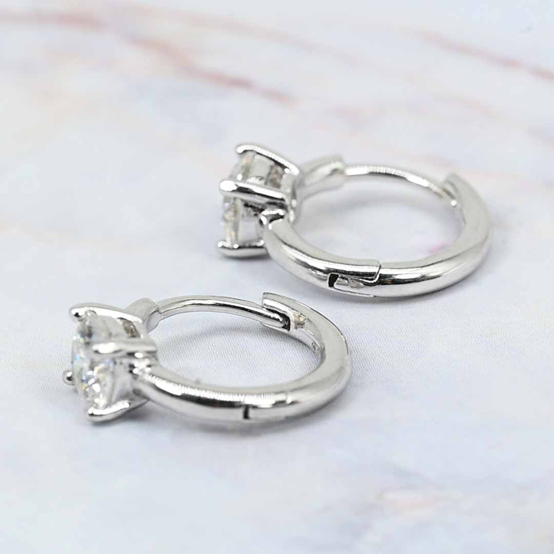 S925 Platinum Plated Lab Grown Moissanite Round Cut Diamond Hoop Earrings