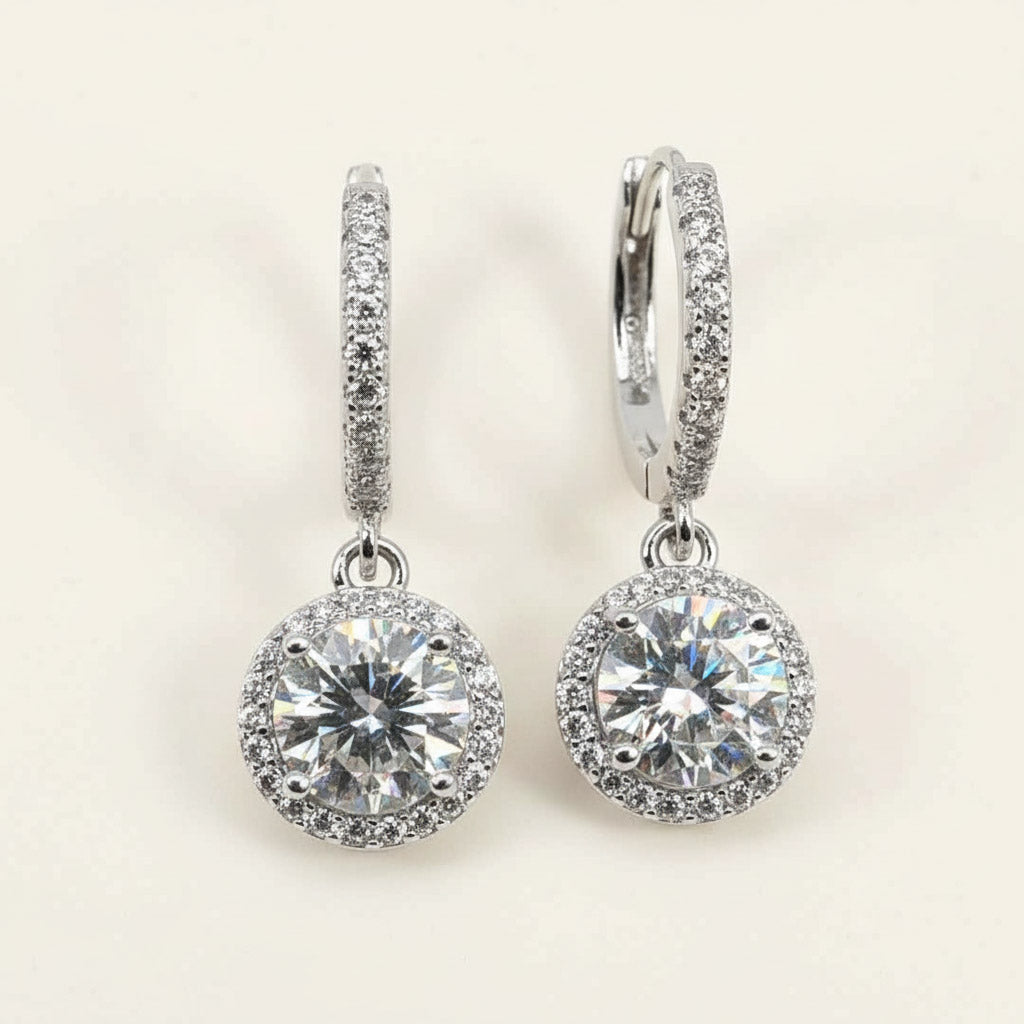 Sterling silver halo hoop earrings with 2ct lab-grown diamonds and pavé accents