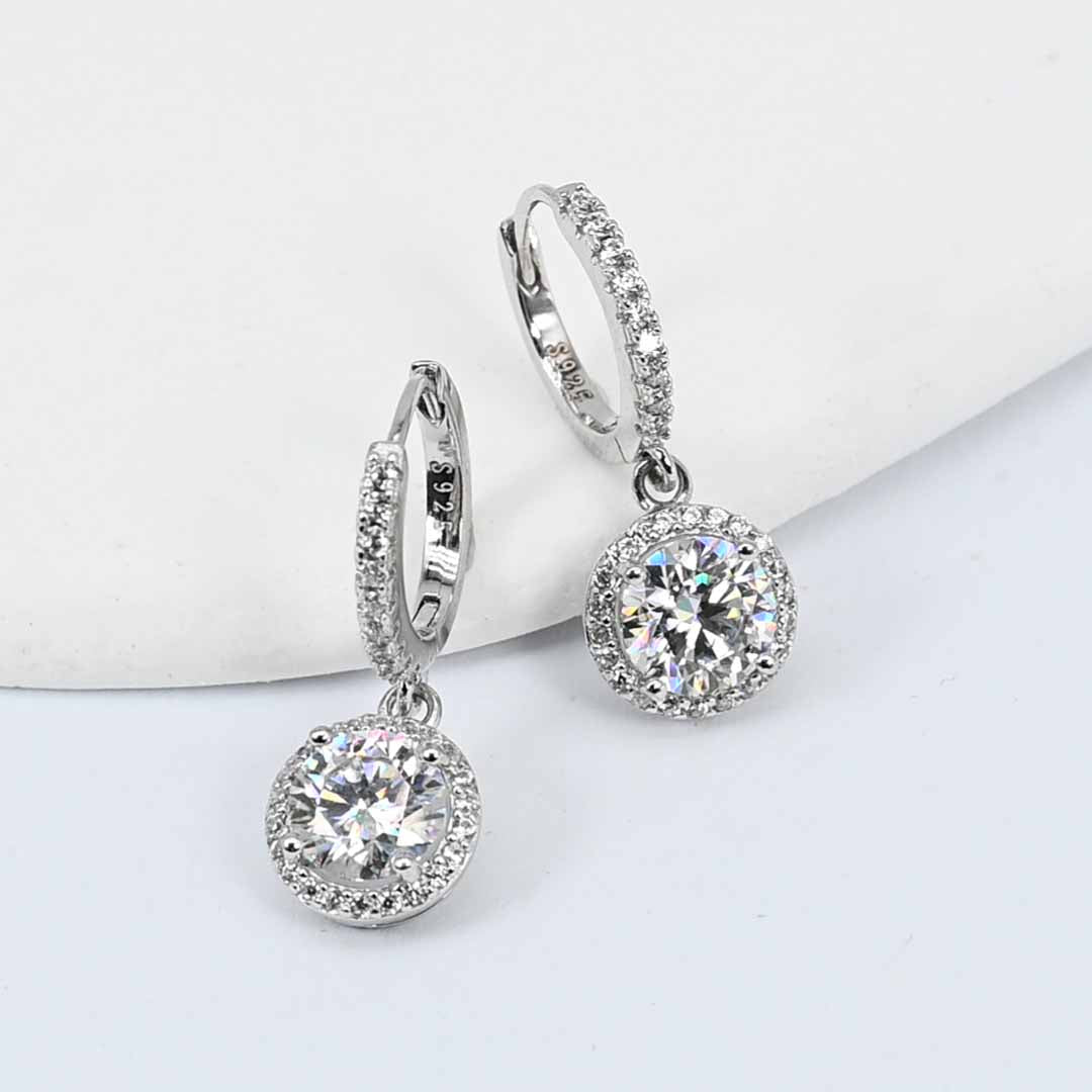 Sterling Silver Brilliant Cut Lab Grown Moissanite Diamond Cluster Drop Hoop Earrings